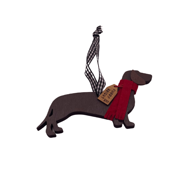 Holzanhänger Dackel mit Schal