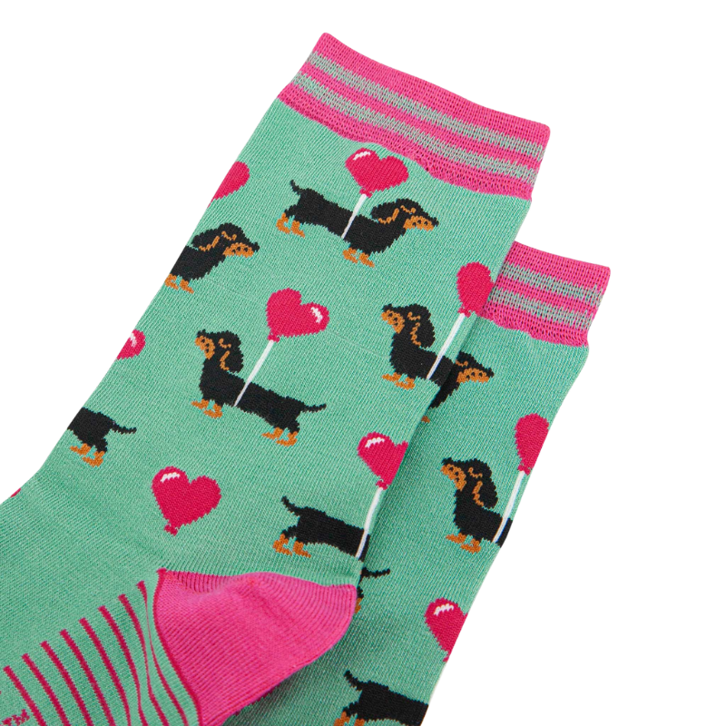 Damen-Bambussocken - Minze, Dackel-Liebesherz-Ballon