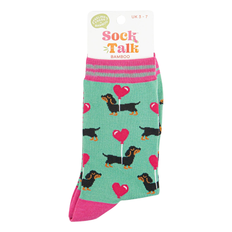 Damen-Bambussocken - Minze, Dackel-Liebesherz-Ballon