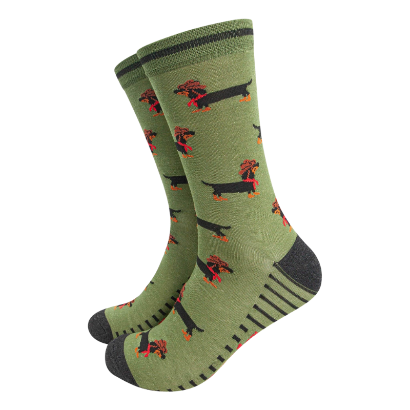 Herren-Bambussocken - Grün, Dackel-Cowboy