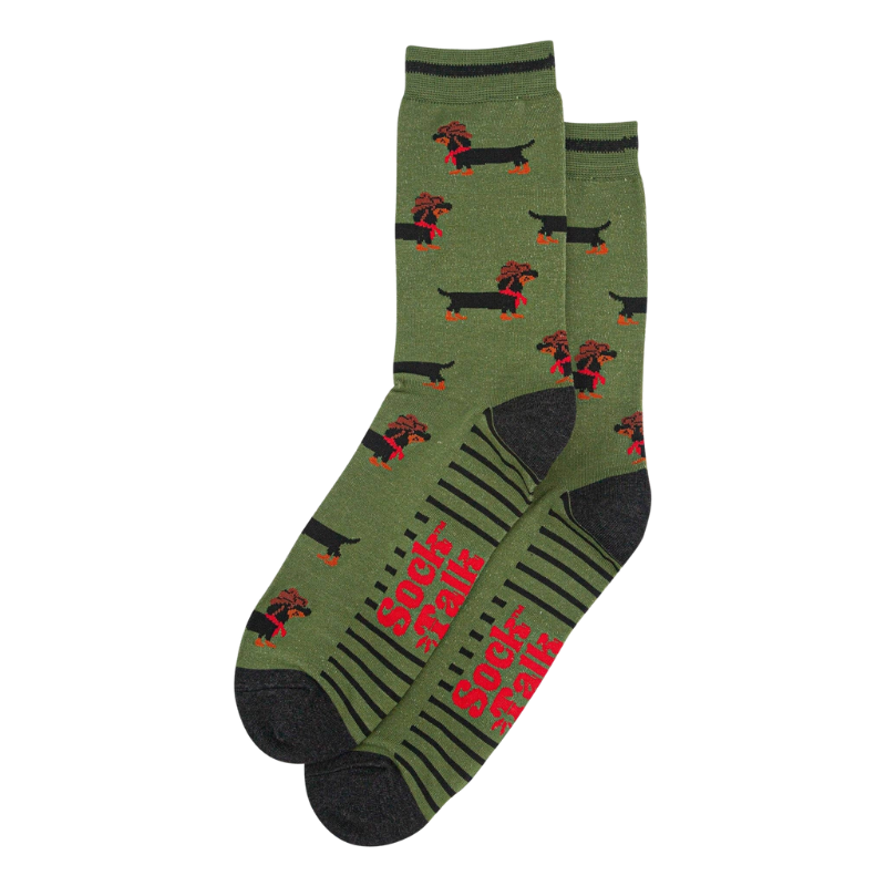 Herren-Bambussocken - Grün, Dackel-Cowboy