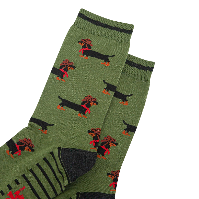 Herren-Bambussocken - Grün, Dackel-Cowboy