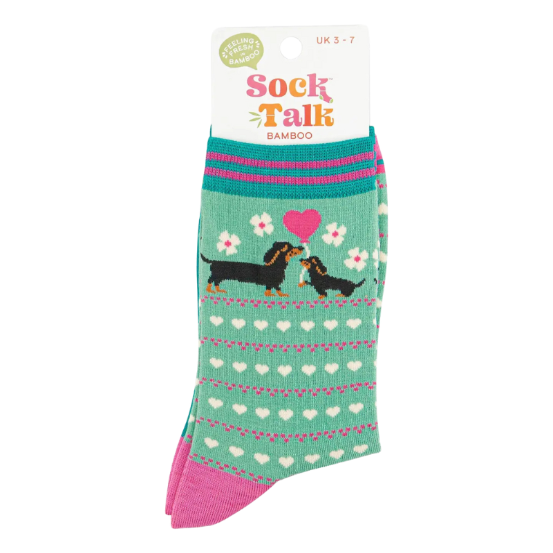 Damen-Bambussocken - Minze, Dackel & Welpe