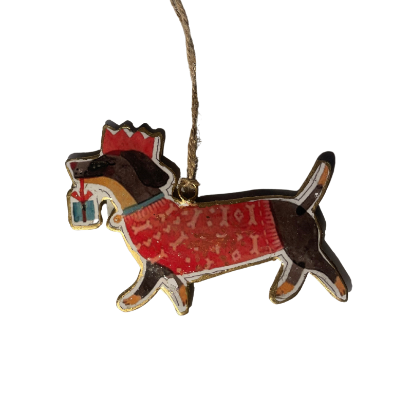 Weihnachtlicher Dackelanhänger aus Blech