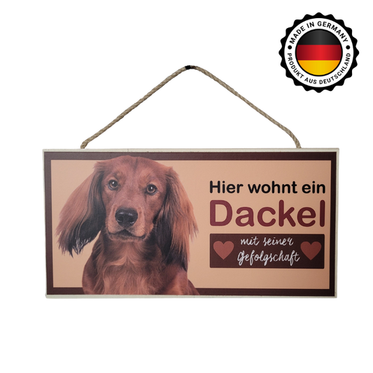 Holzschild Langhaardackel braun