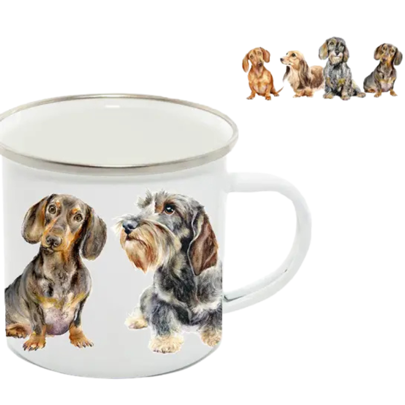 Emaille-Tasse, Dackel, Besties