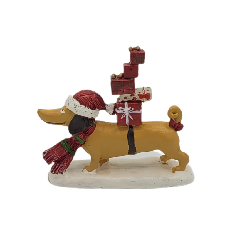 Weihnachtsdekorationsfigur Dackel mit Geschenken
