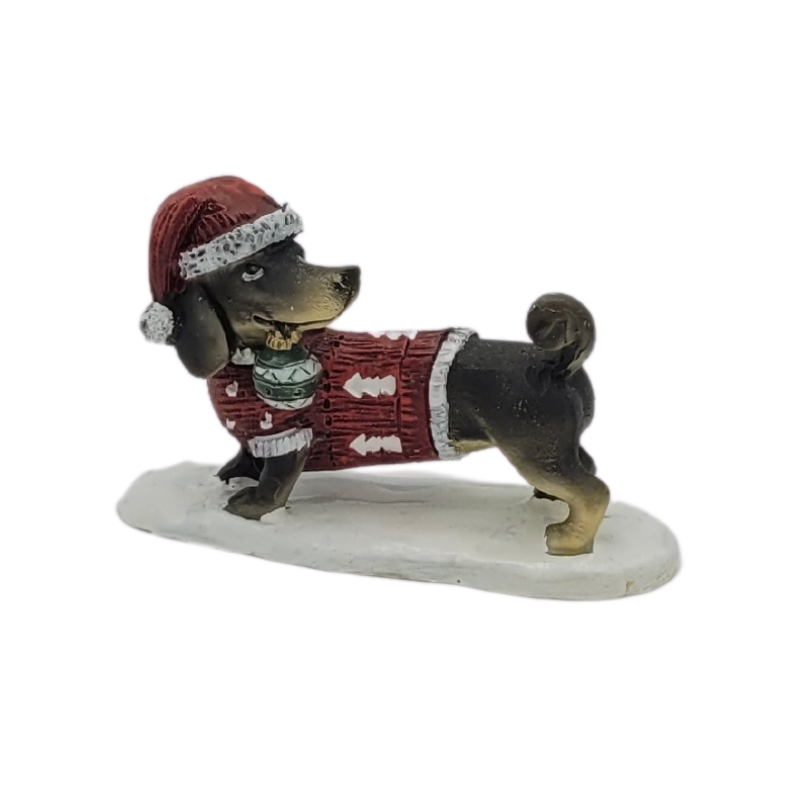 Weihnachtsdekorationsfigur Dackel mit Weihnachtskugel