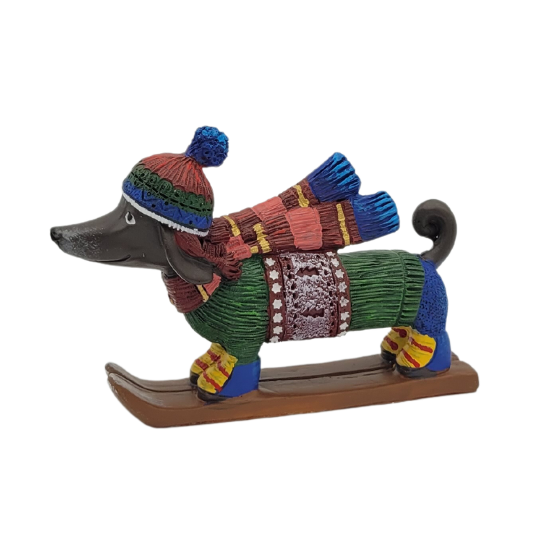 Weihnachtsdekorationsfigur Dackel auf Skier