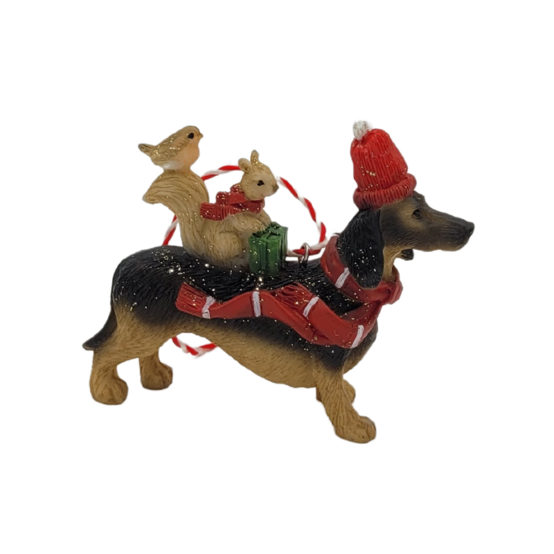 Weihnachtsdekorationsfigur Dackel mit Tieren