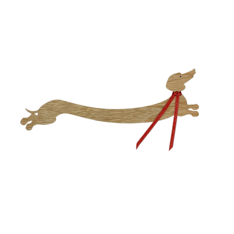 Lesezeichen / Lese-Tier Holzdackel mit Karte und Umschlag