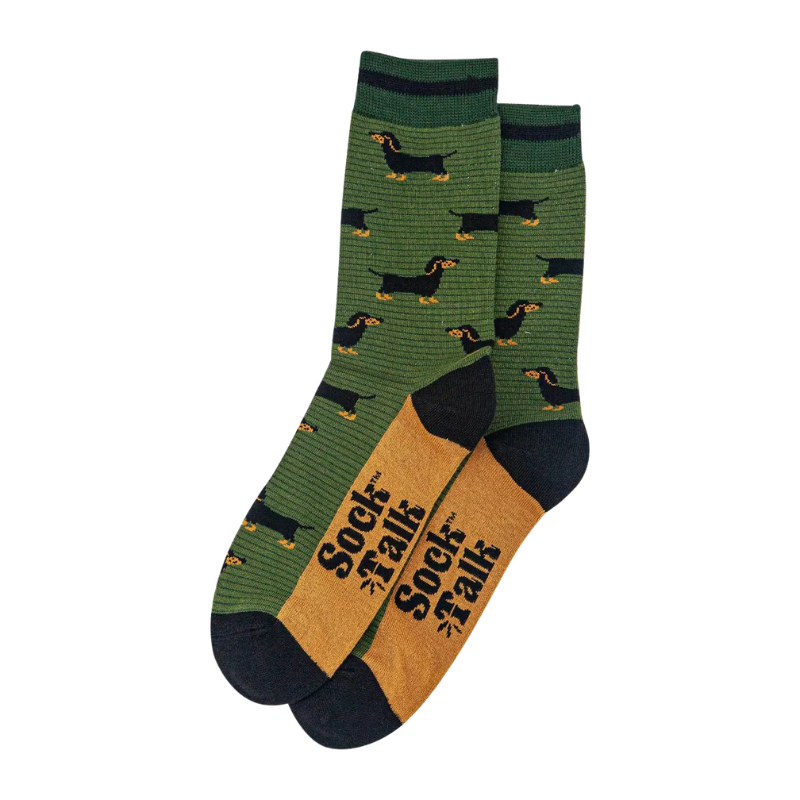 Herrensocken aus Bambus - Khaki/Dunkelgrün, Dackel & Streifen