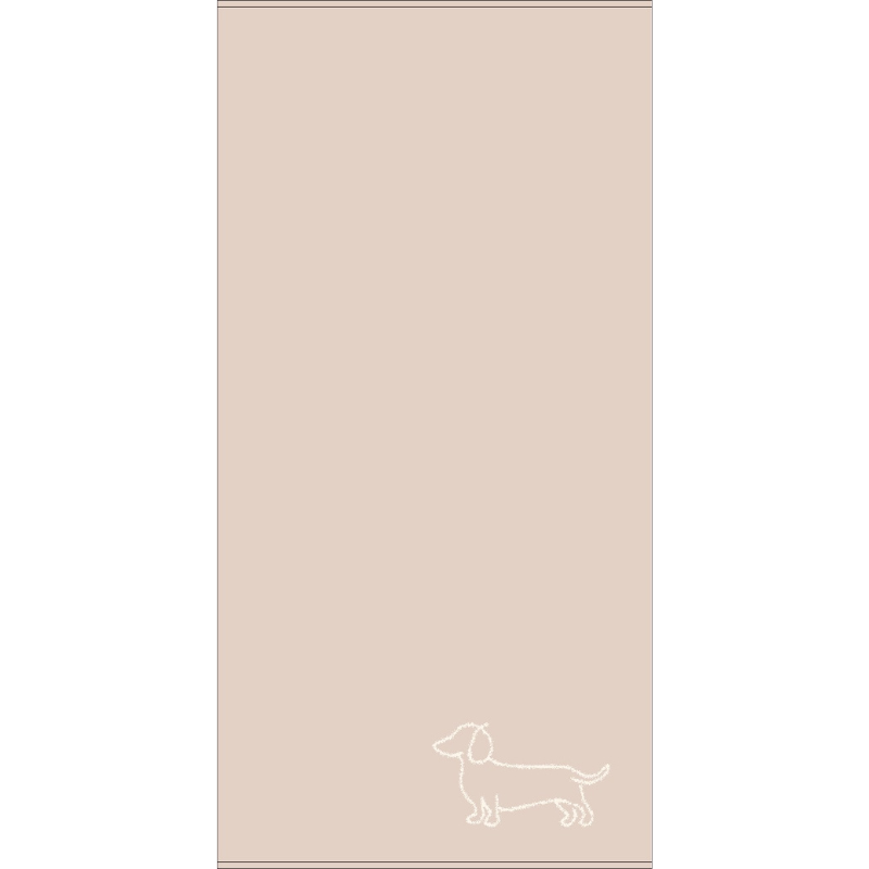 Frottituch in Altrosa mit einer weißen Dackelsilhouette unten rechts, erhältlich in verschiedenen Größen für Hand-, Dusch- und Gästetuch, aus 100 % Baumwolle.