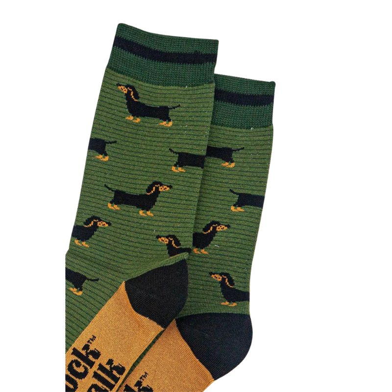 Herrensocken aus Bambus - Khaki/Dunkelgrün, Dackel & Streifen