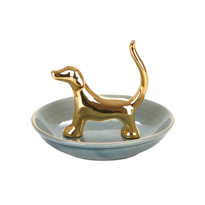Elegante Schmuckschale mit einem goldenen Dackel, die deine Kostbarkeiten sicher bewahrt.