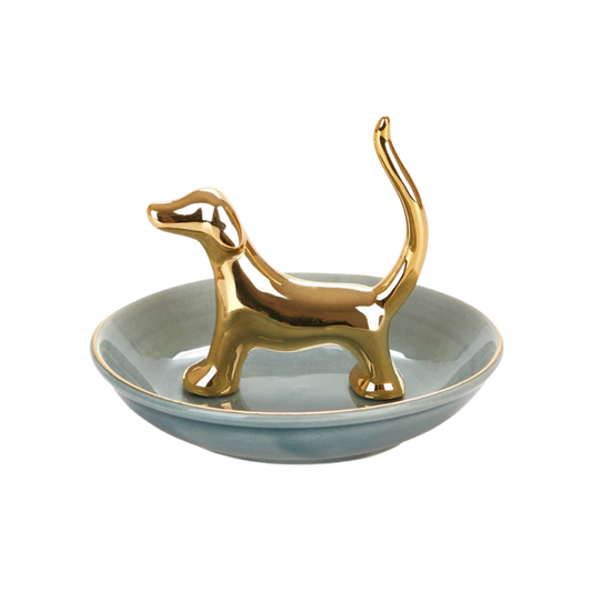 Elegante Schmuckschale mit einem goldenen Dackel, die deine Kostbarkeiten sicher bewahrt.