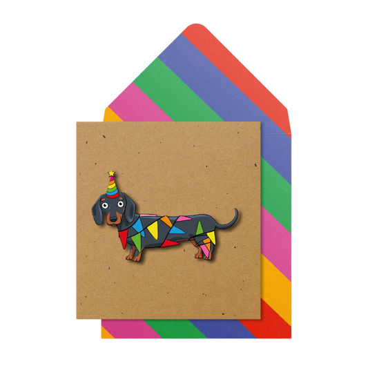 Party Dackel, handgefertigte Grußkarte