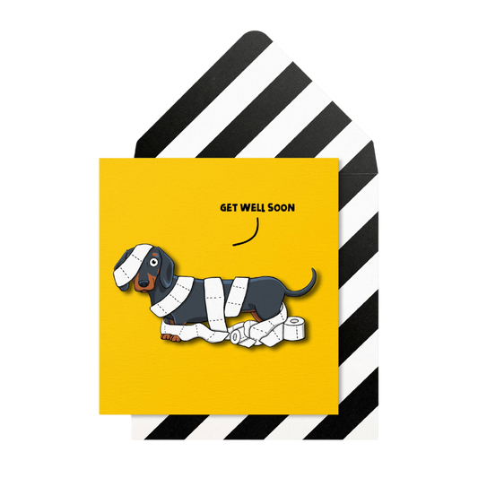 Gute Besserung Dackel, handgefertigte Grußkarte