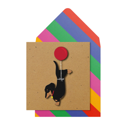 Geburtstagsballon Dackel, handgefertigte Grußkarte