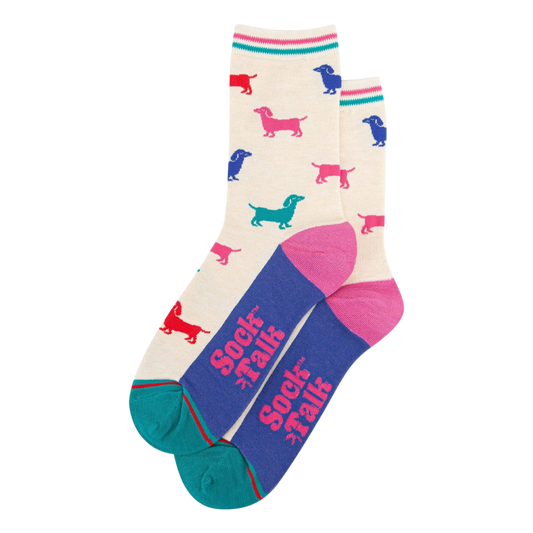 Weihnachtliche Dackelsocken aus Bambus für Damen