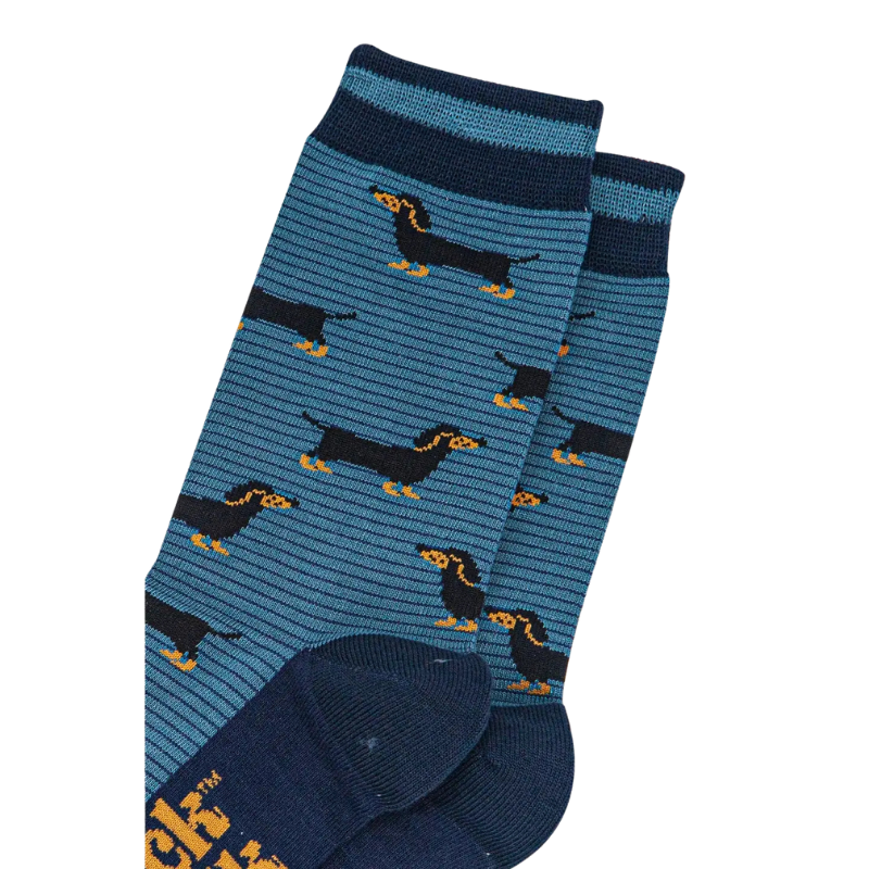 Herren-Bambussocken – Denimblau/Marineblau, Dackel & Streifen