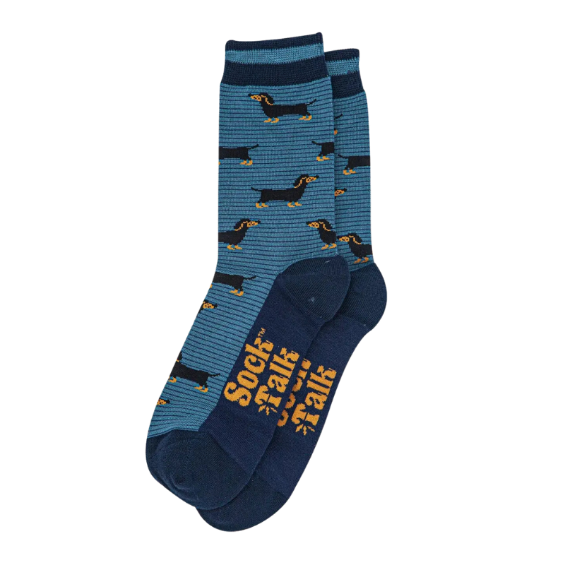 Herren-Bambussocken – Denimblau/Marineblau, Dackel & Streifen