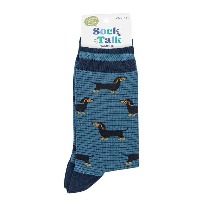 Herren-Bambussocken – Denimblau/Marineblau, Dackel & Streifen