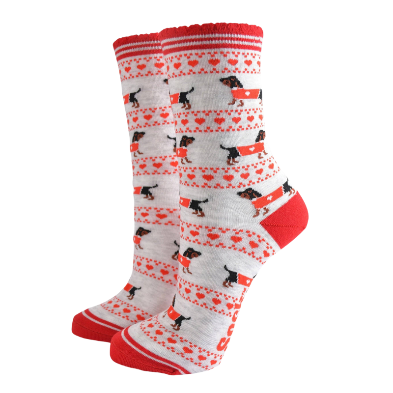 Bambussocken für Damen, Grau/Rot