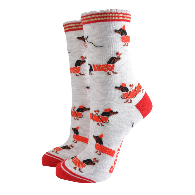 Bambussocken für Damen, Grau/Rot