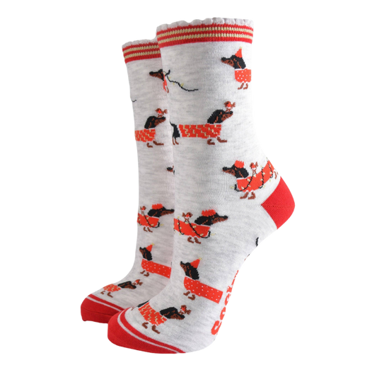 Bambussocken für Damen, Grau/Rot