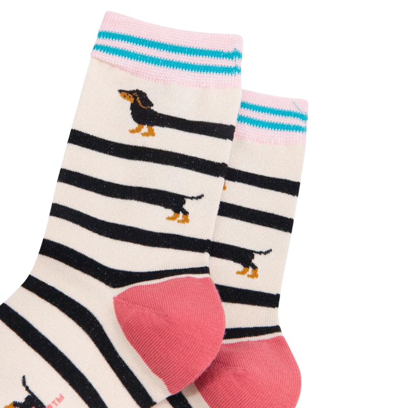 Damen-Bambussocken gestreift in Creme