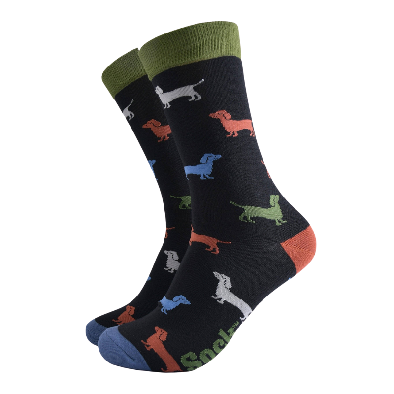 Bambussocken für Herren, Schwarz/Grün, Sausage Dog