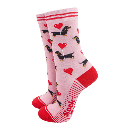 Damen-Bambussocken - Hellrosa/Rot, Dackel