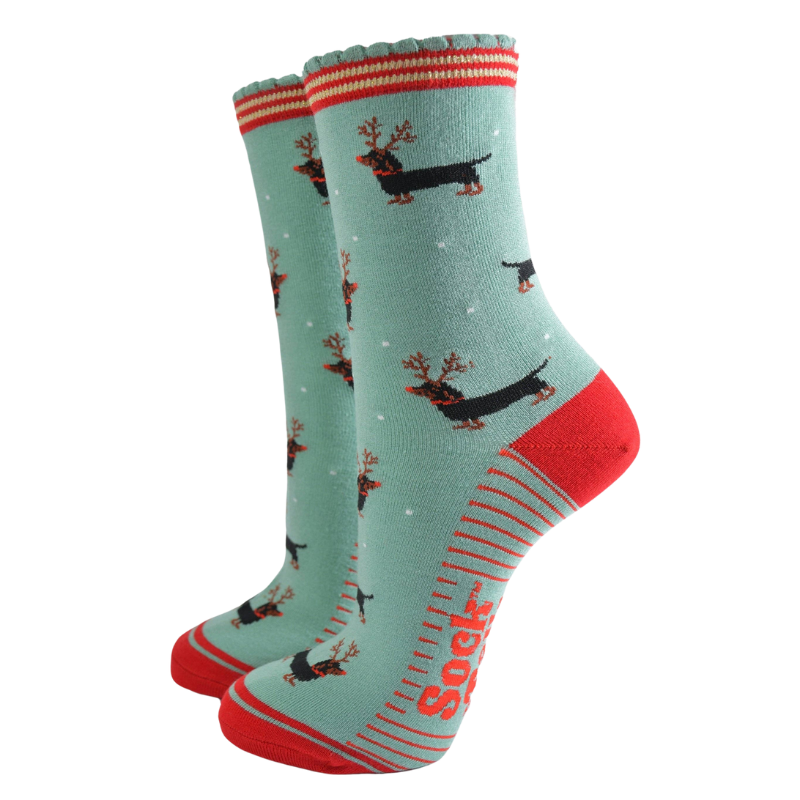 Bambussocken für Damen — Mintgrün/Rot