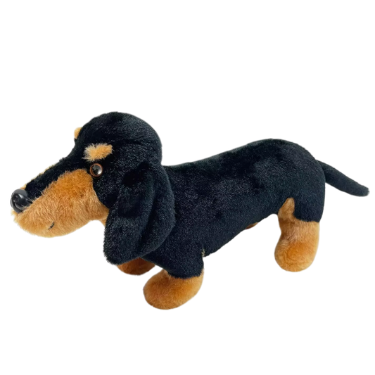 Weiches Dackel-Stofftier in Schwarz-Braun – ideales Geschenk für Kinder und Dackelliebhaber.
