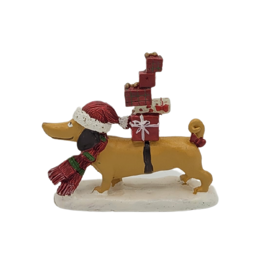 Weihnachtsdekorationsfigur Dackel mit Geschenken