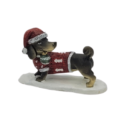 Weihnachtsdekorationsfigur Dackel mit Weihnachtskugel