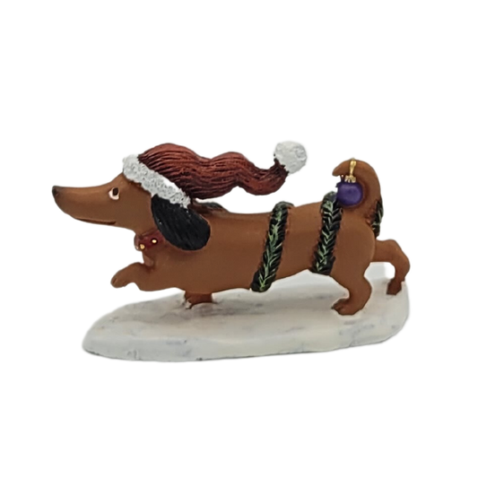 Weihnachtsdekorationsfigur Dackel mit Mütze