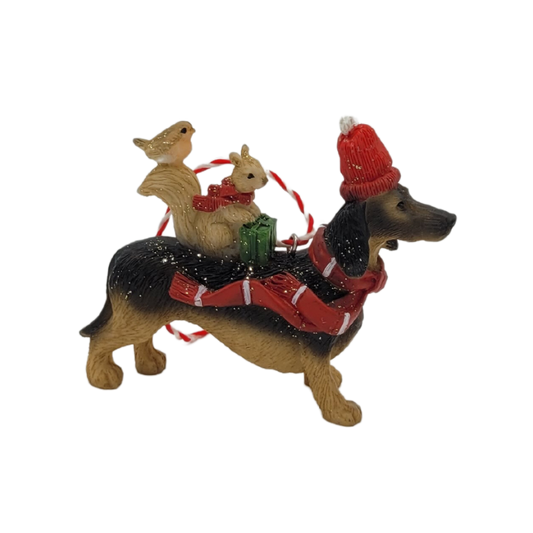Weihnachtsdekorationsfigur Dackel mit Tieren